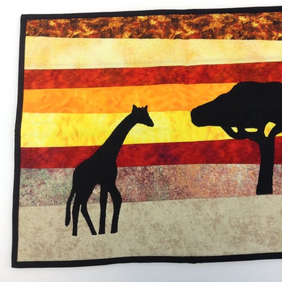 Handmade Quilted Wall Hanging African Serengeti Giraffe & Tree Wall Art - Picture 9 of 14